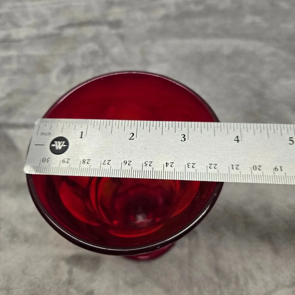 Vintage Ruby Red Glass Goblet Paneled‎ Footed Water Wine Glass 5.25 Inch